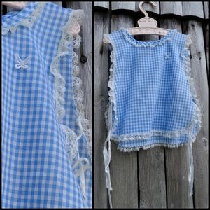 Vintage Sears Perma-prest 60s blue checkered apron top childrens M 21-26lbs
